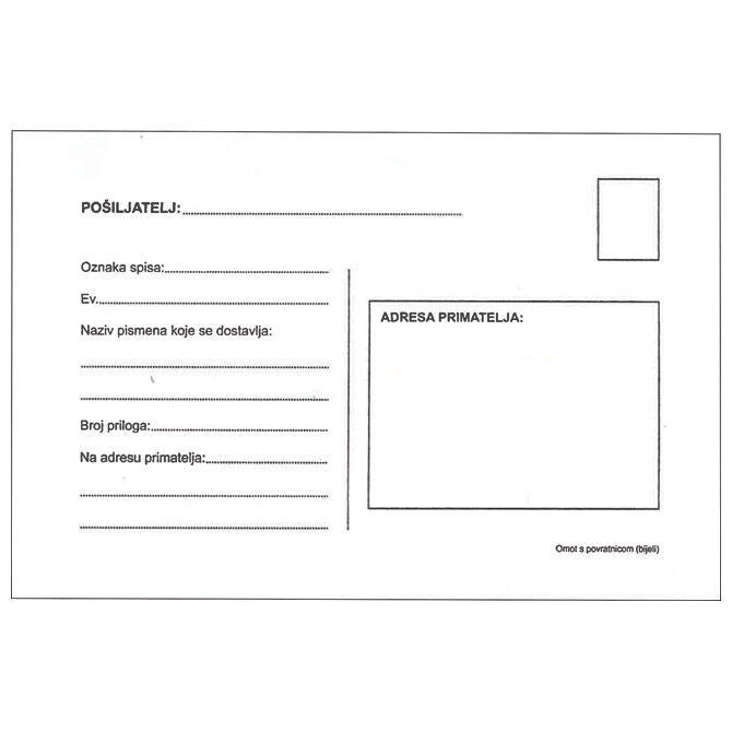 Kuverte B6-BB s povratnicom 75g pk1000 Fornax