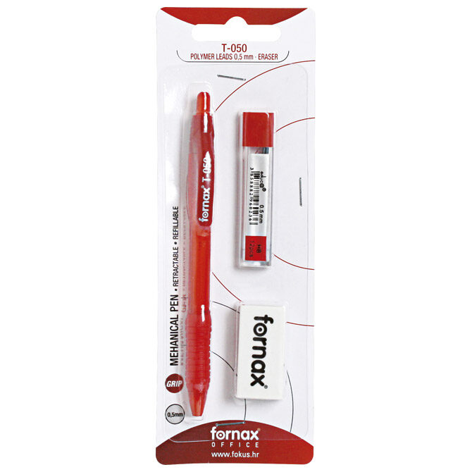 Olovka tehnička 0,5 mm grip T-050+mine+gumica Fornax sortirano blister!!