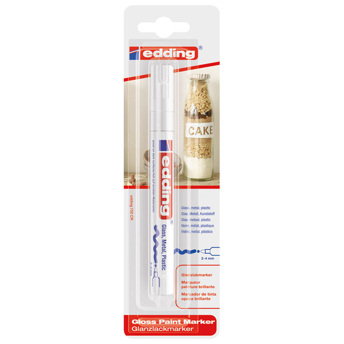 Marker permanentni sjajni lakirajući 2-4 mm Edding 750/1 bijeli blister