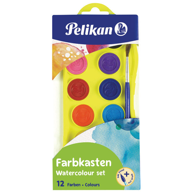 Boja vodena fi 25 mm 12boja+kist Pelikan 700337 sortirano blister!!
