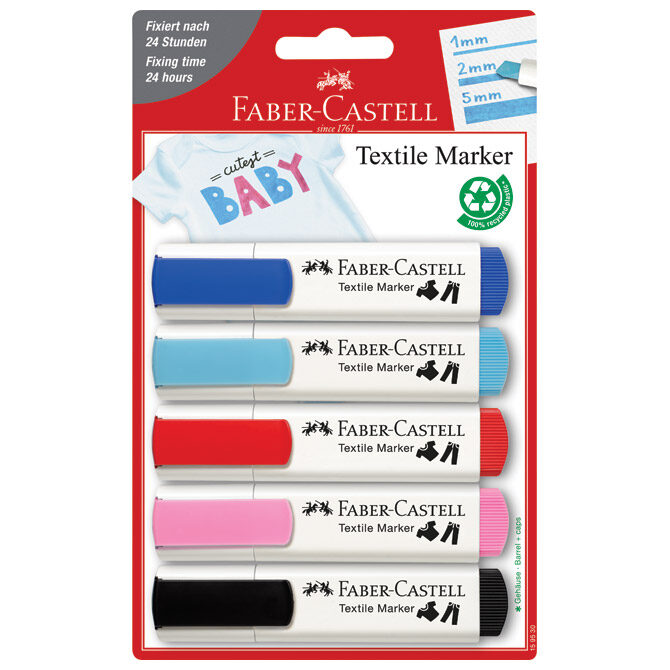 Marker za tekstil 1-5 mm pk5 Faber-Castell 159530 sortirano blister