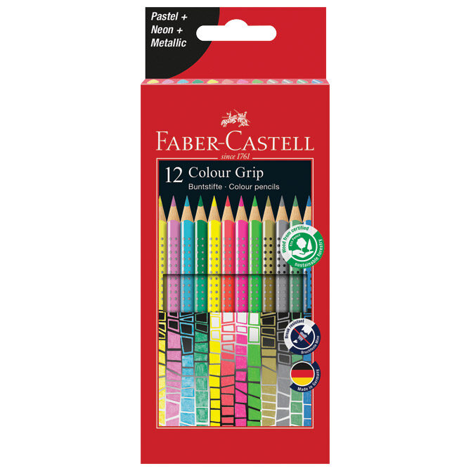 Boje drvene  12boja Grip 2001 (neon+metalik+pastel) Faber-Castell 201569 blister