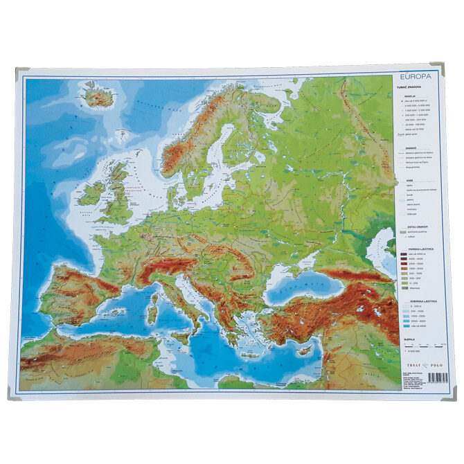 Mapa stolna Europe obostrana 64x49 cm plastificirana Trsat 1873