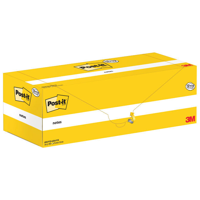 Blok samoljepljiv  76x76 mm 100L Post-it 3M.654 žuti 12+12 gratis