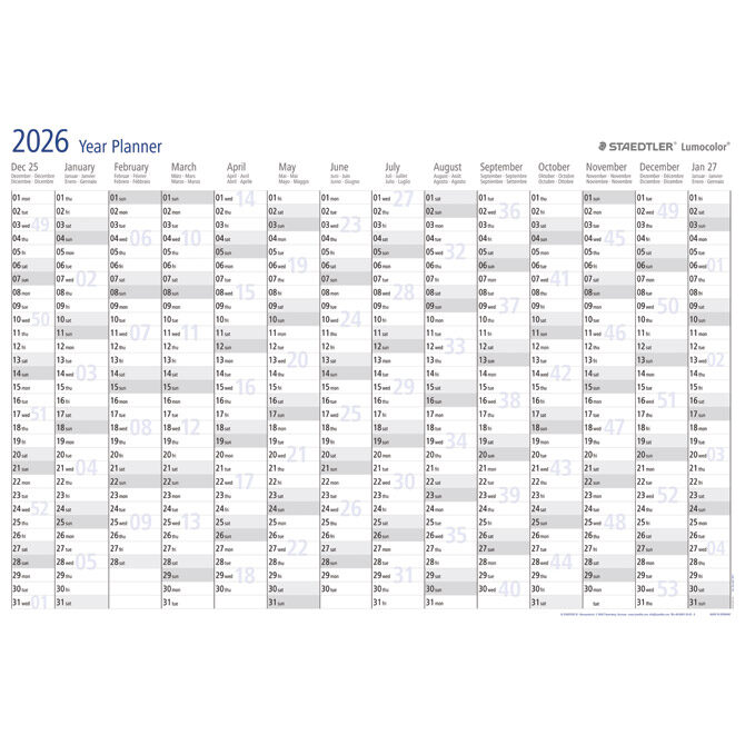 Ploča planer godišnji za 2026.Lumocolor Staedtler 641 YP-1 26