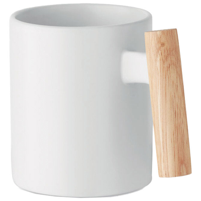 Šalica keramička 320ml Crenate sa drvenom drškom bijela