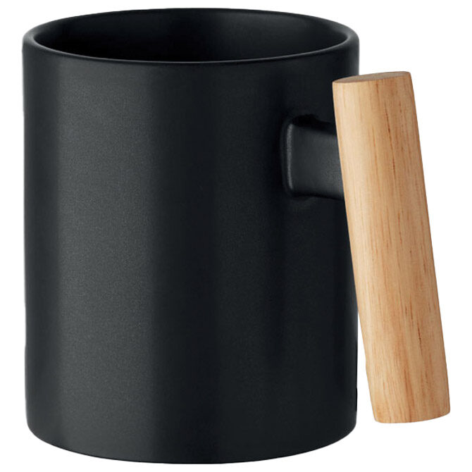 Šalica keramička 320ml Crenate sa drvenom drškom crna